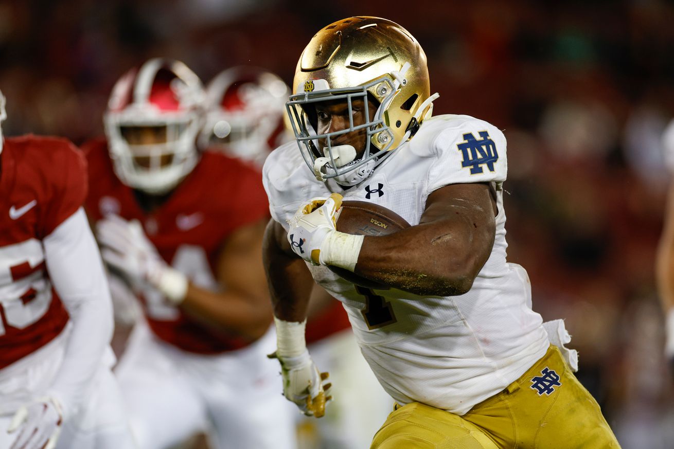 Denver Broncos select Notre Dame running back Audric Estimé with the ...